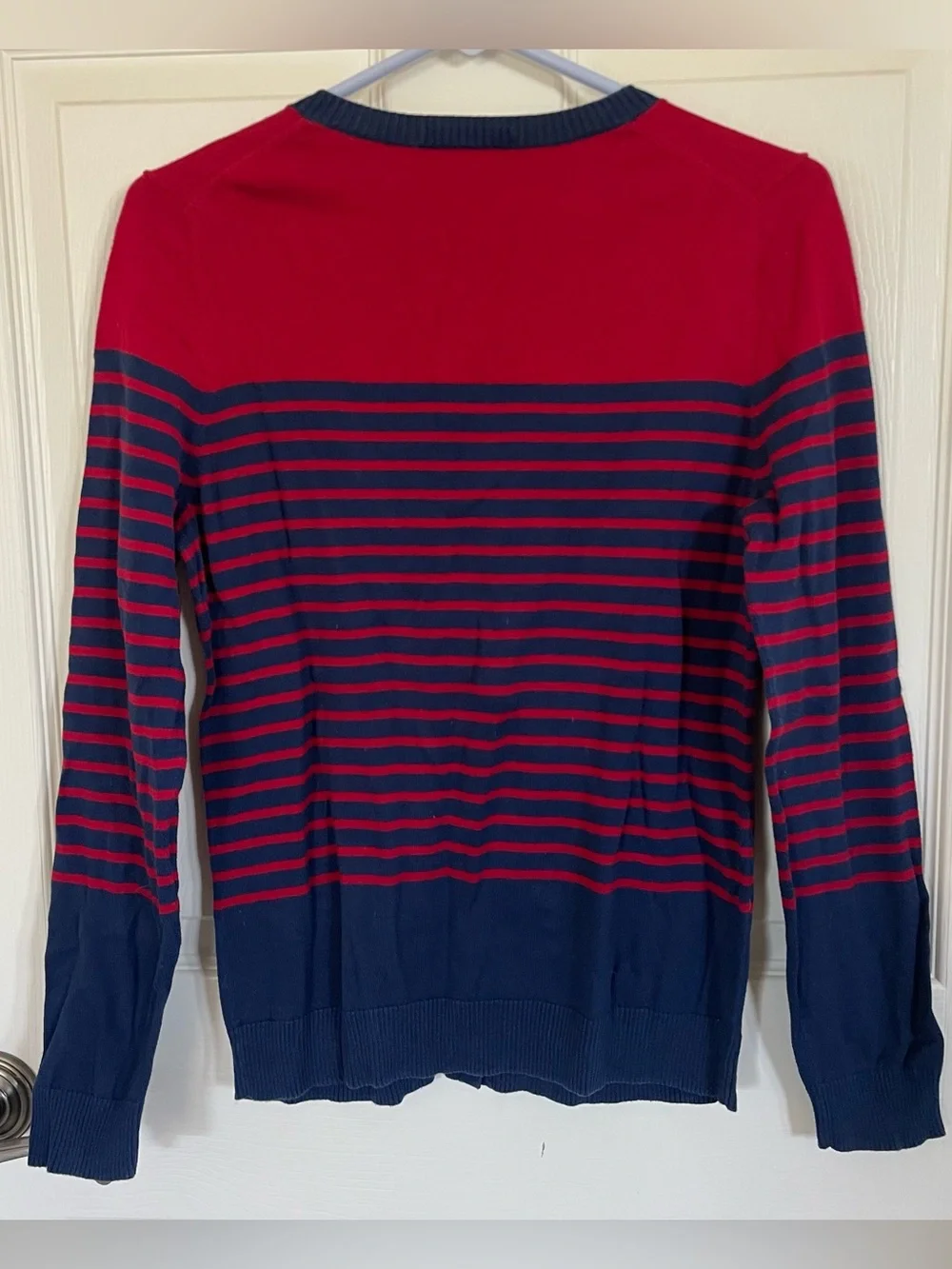 Lands End Red Navy Blue Nautical Cardigan size S 100% Cotton - Picture 13 of 13